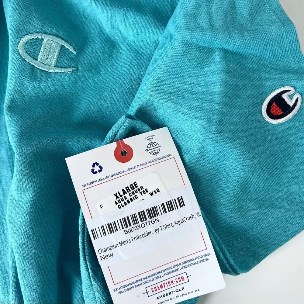 NWT Champion Aqua T-Shirt with Logo - Picture 4 of 6